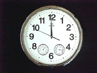 Deluxe Chrome Round Wall Clock w/ Thermometer and Hydrometer