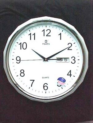 Deluxe Chrome Round Wall Clock - Name Brand Power 15" Diameter #8107