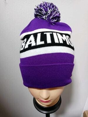 Pom Pom Beanie Heavy Weight Snow Winter Ski Hats Knitted Baltimore Ravens Team Color