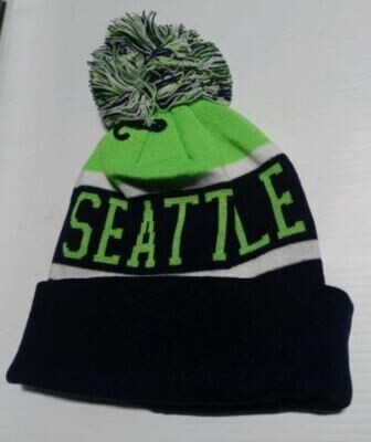 Pom Pom Beanie Heavy Weight Snow Winter Ski Hats Knitted Seattle Seahwaks Team Color