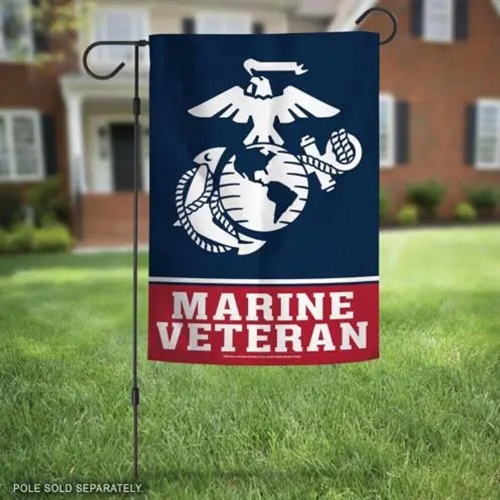 Marine Veteran LOGO GARDEN FLAGS 2 SIDED 12.5" X 18"