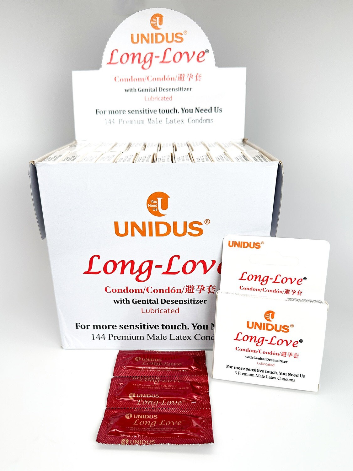 Wholesale - Long Love® Unidus® Condom White Packing - Lot of 5 display cases (each containing 144 condoms) - Total 720 condoms