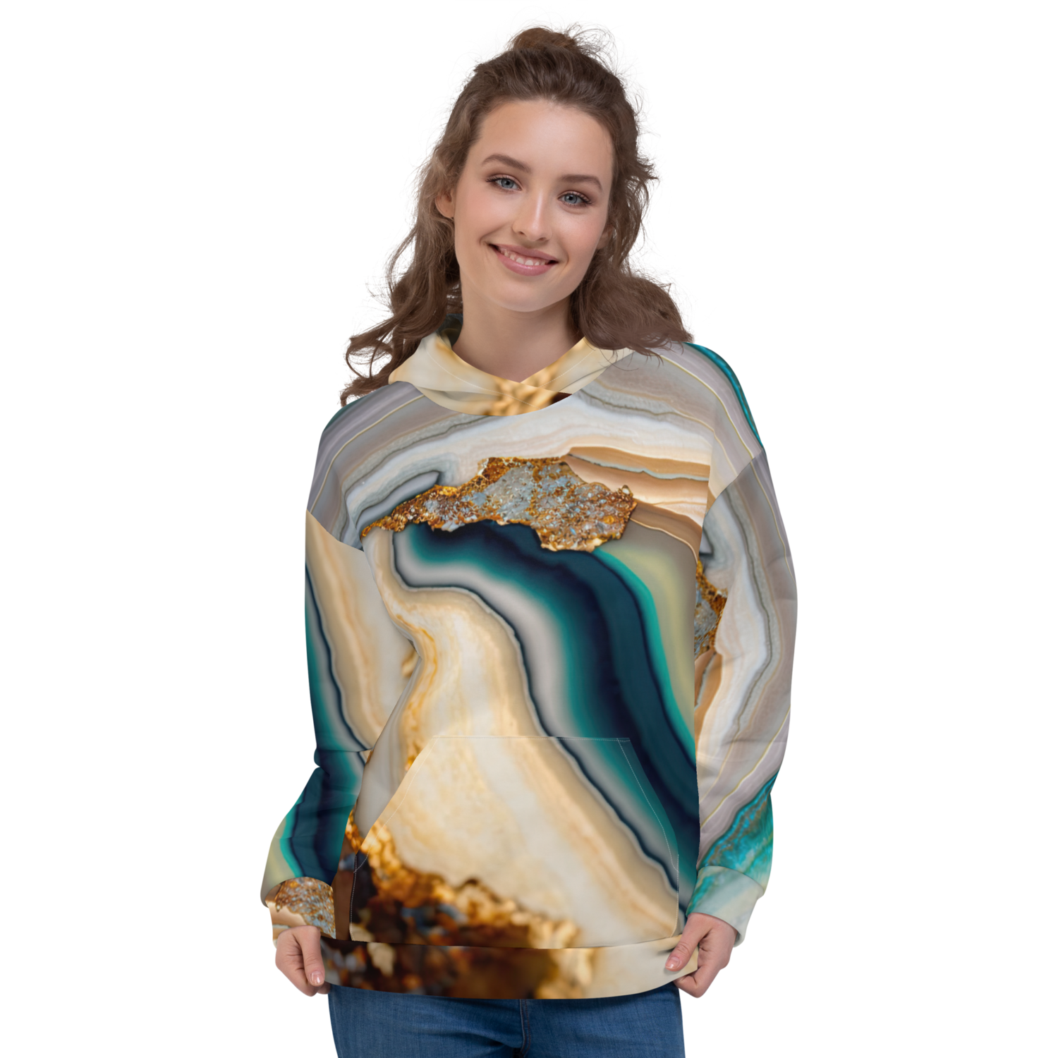 Teal Marble - Hoodie, Size: XS