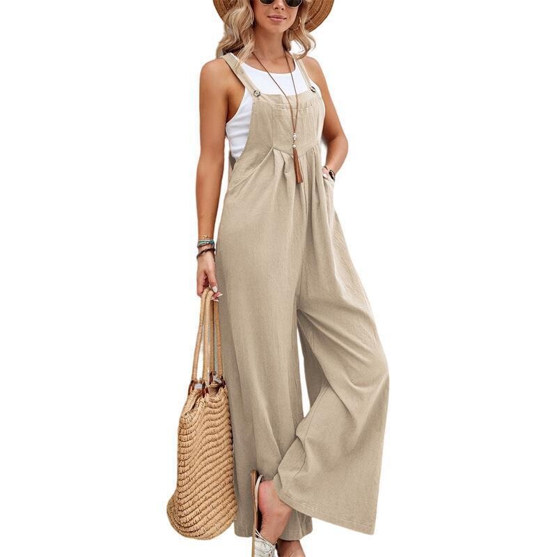 Clothing Explosion Models Solid Color Casual Overalls Women, Color: Khaki, Size: S