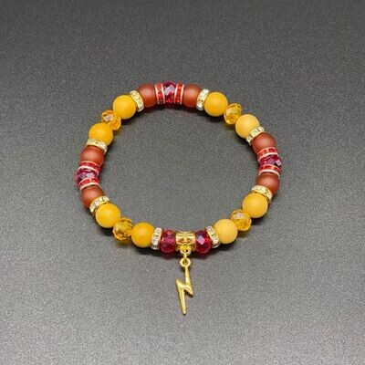 Bolt Charm; Matte Yellow Mookaite &amp; Carnelian Bracelet