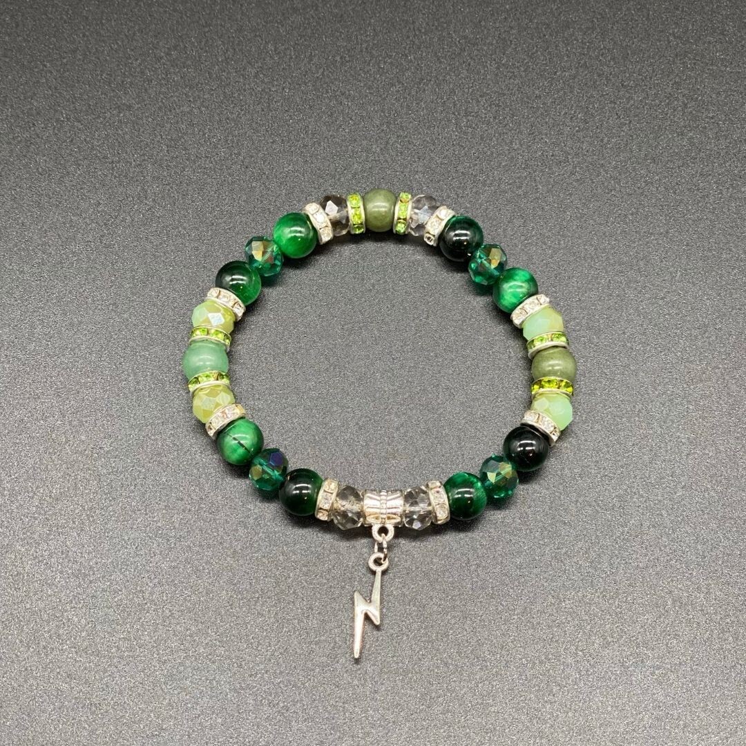 Bolt Charm; Jade, Green Aventurine, Green Tiger&#39;s Eye Bracelet