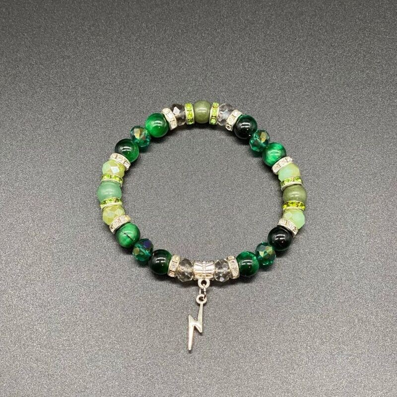 Bolt Charm; Jade, Green Aventurine, Green Tiger&#39;s Eye Bracelet