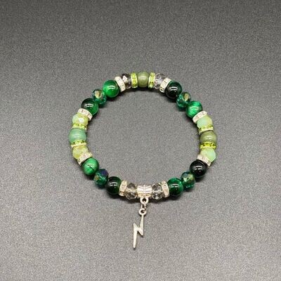 Bolt Charm; Jade, Green Aventurine, Green Tiger&#39;s Eye Bracelet