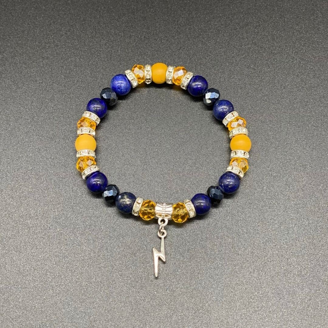 Bolt Charm; Lapis &amp; Matte Mookaite Jasper Bracelet