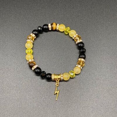 Bolt Charm; Black Onyx, Citrine, &amp; Tiger&#39;s Eye Bracelet