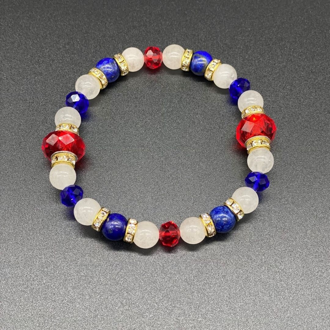 White Jade &amp; Lapis Lazuli w/Red Bracelet