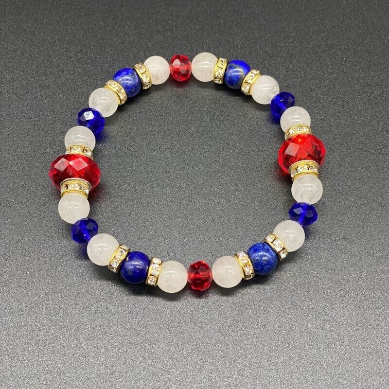 White Jade &amp; Lapis Lazuli w/Red Bracelet