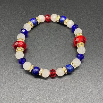 White Jade &amp; Lapis Lazuli w/Red Bracelet
