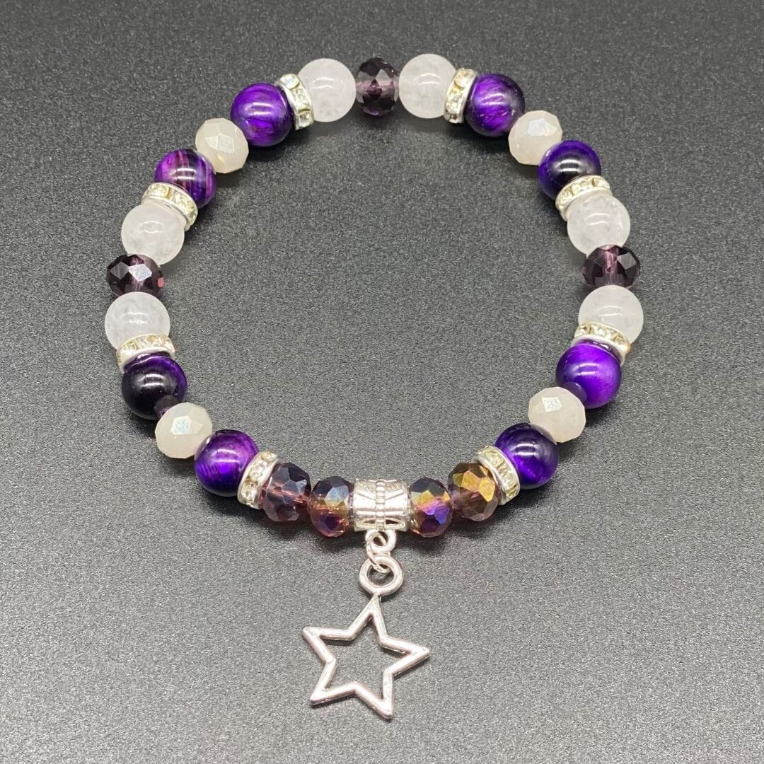 Star Charm; Purple Tiger&#39;s Eye &amp; White Jade