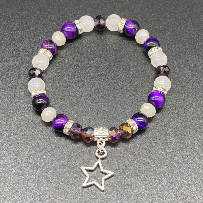 Star Charm; Purple Tiger&#39;s Eye &amp; White Jade