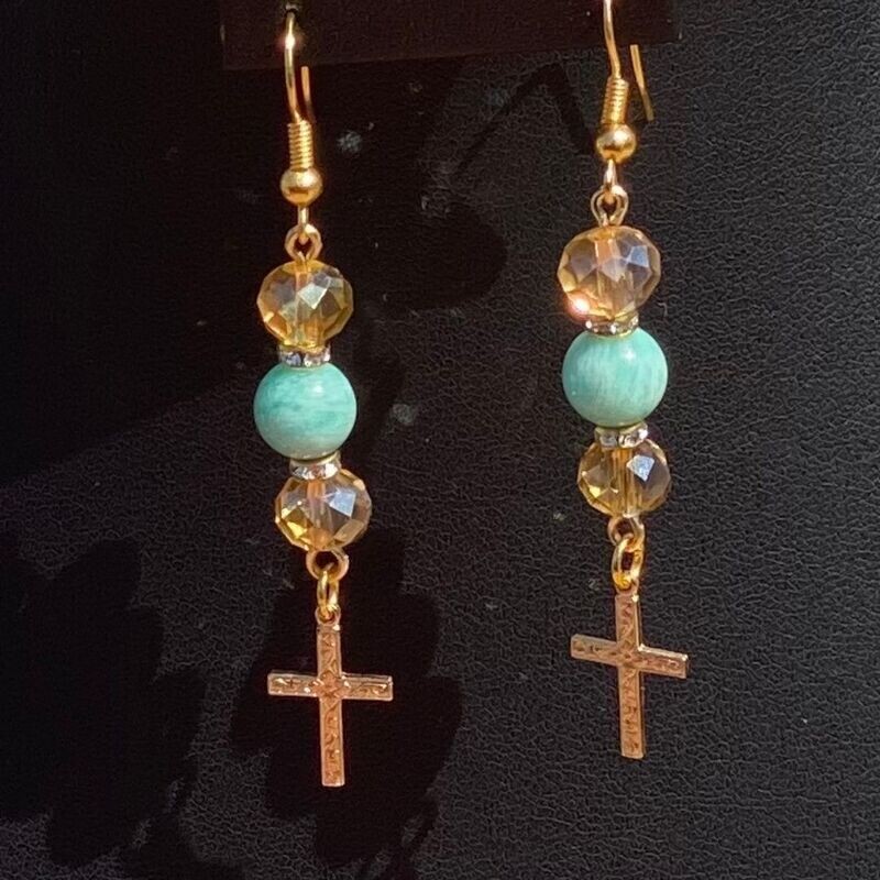 Cross (gold filled); Brazilian Amazonite (AAA) Earrings