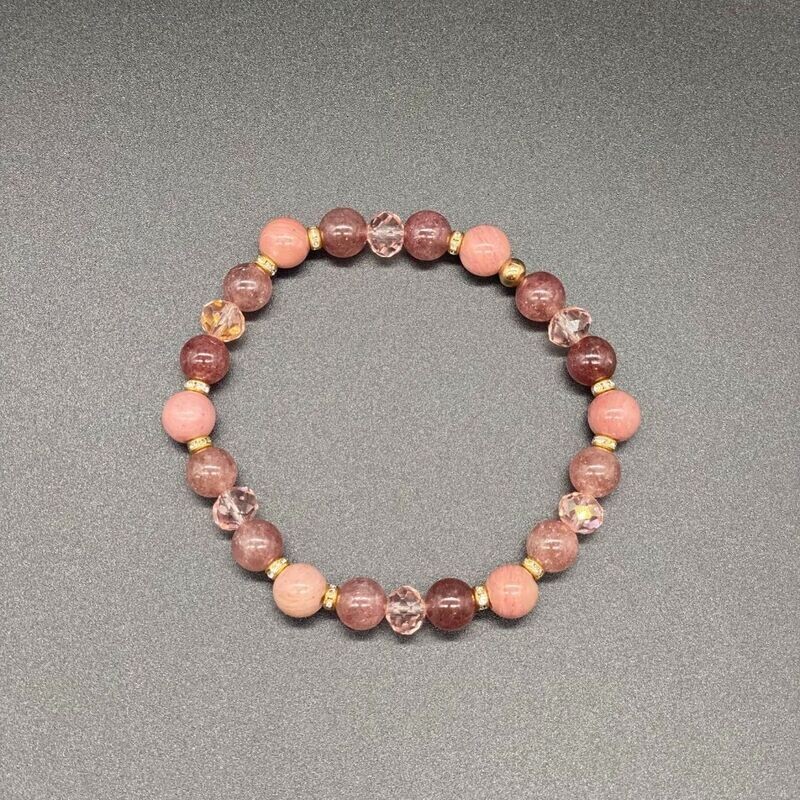 Rhodonite &amp; Strawberry Quartz Bracelet
