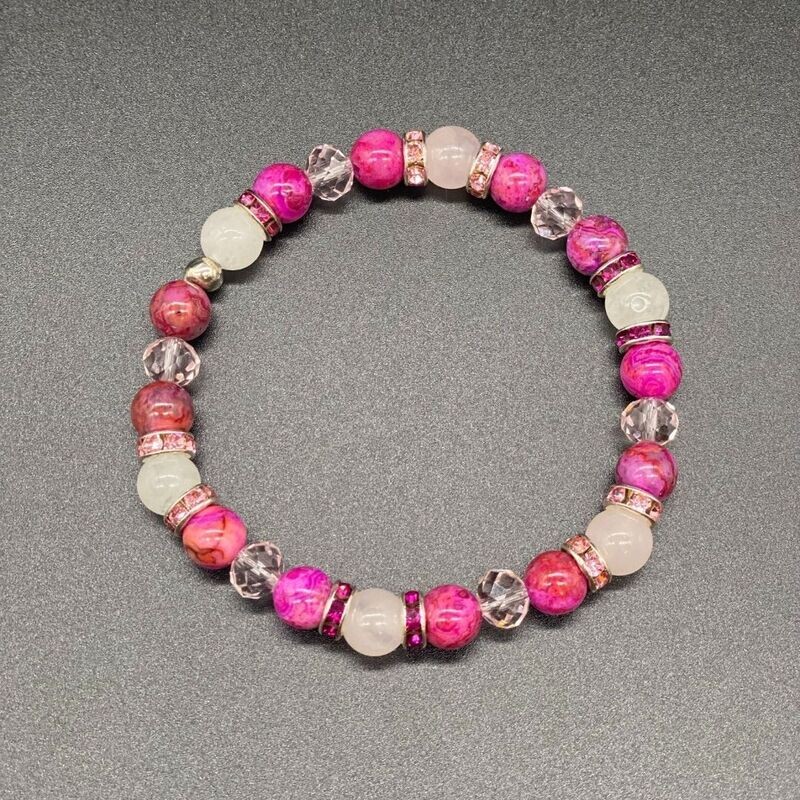Pink Crazy Lace &amp; White Jade Bracelet