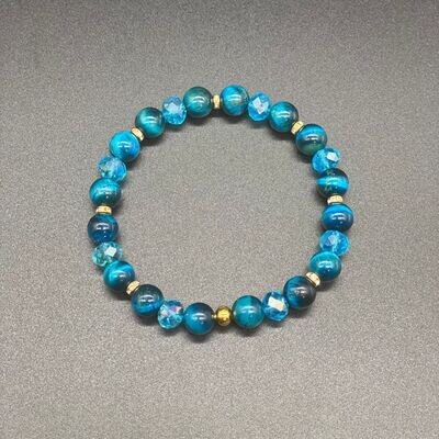 Teal Tiger&#39;s Eye w/ Gold Bracelet