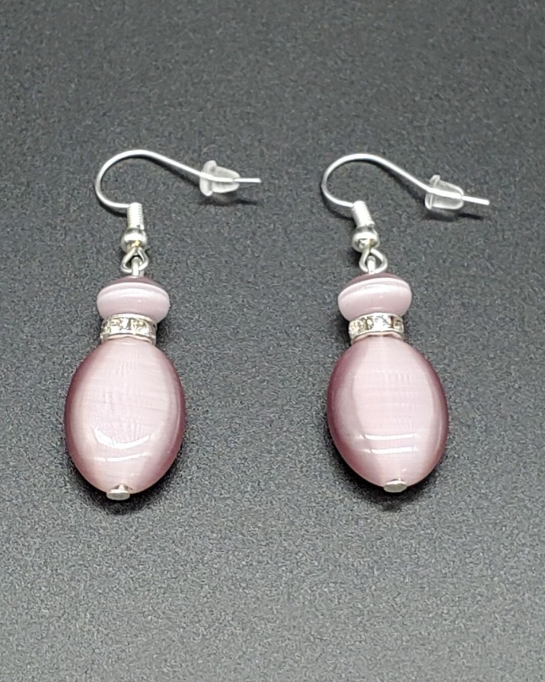 Purple Cat&#39;s Eye w/ Silver Dangle Earrings