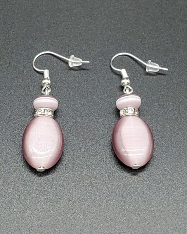 Purple Cat&#39;s Eye w/ Silver Dangle Earrings