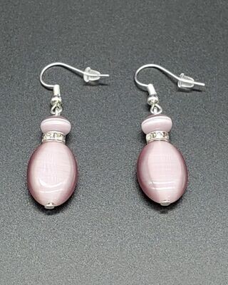 Purple Cat&#39;s Eye w/ Silver Dangle Earrings