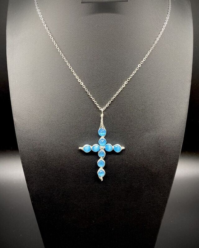 Blue Cat&#39;s Eye Wire Wrapped 20&#39;&#39; Necklace