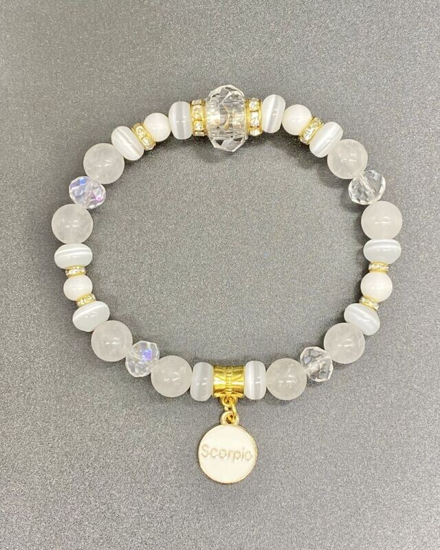 Zodiac Bracelet White Cat&#39;s Eye &amp; White Jade