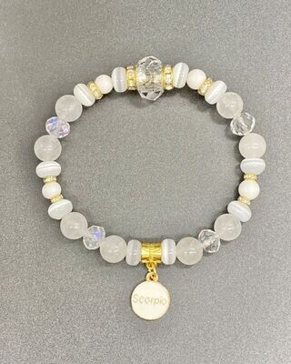 Zodiac Bracelet White Cat's Eye &amp; White Jade