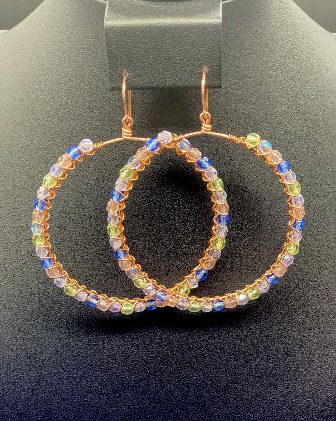 Wire Hoops Copper Wrapped Multi Czech Crystal Earring
