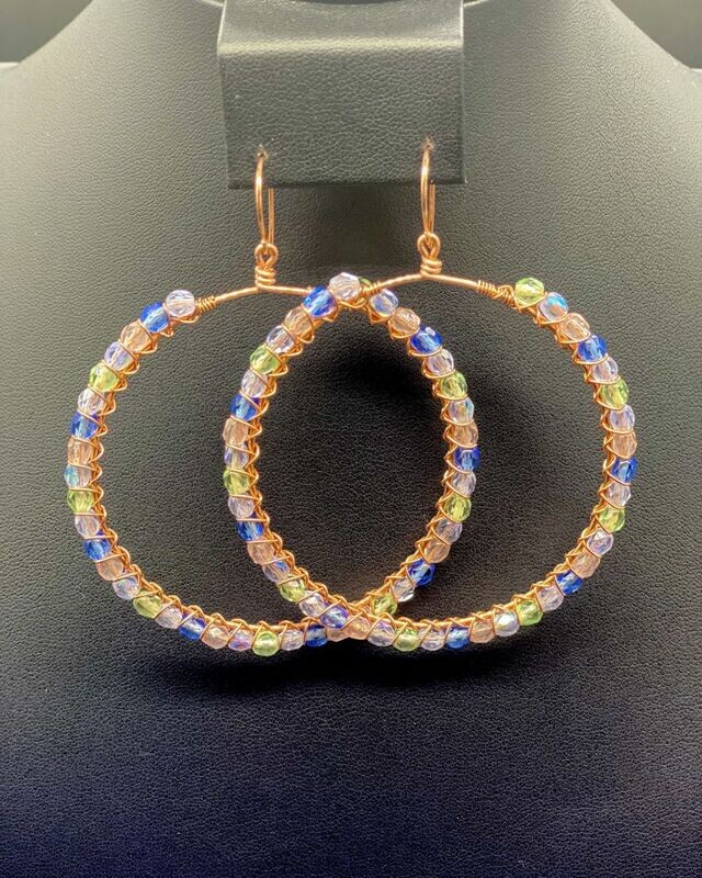 Wire Hoops Copper Wrapped Multi Czech Crystal Earring