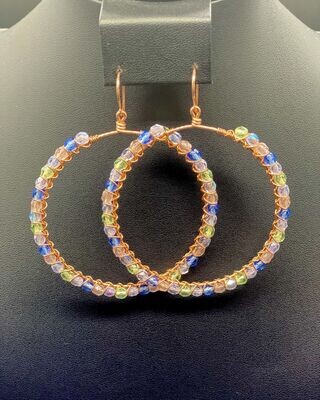 Wire Hoops Copper Wrapped Multi Czech Crystal Earring