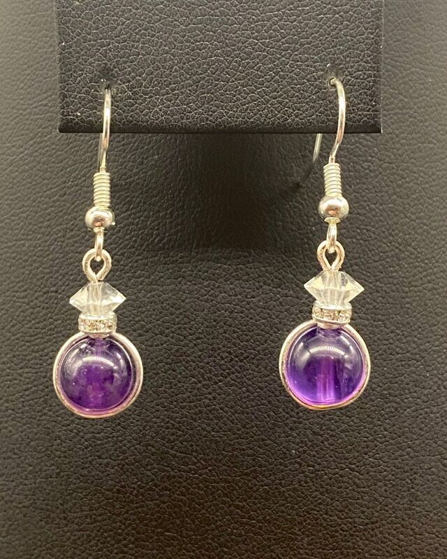 Amethyst &amp; Swarovski Crystal Earrings; Silver