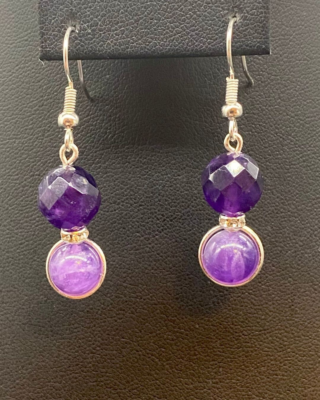 Amethyst Round and Faceted Earrings; Silver