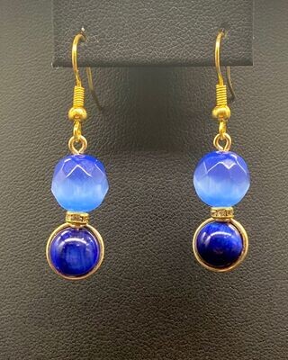 Blue Tigers Eye, Blue Cats Eye
Dangle Earrings; Gold Blue Tigers Eye, Blue Cats Eye
Dangle Earrings; Gold