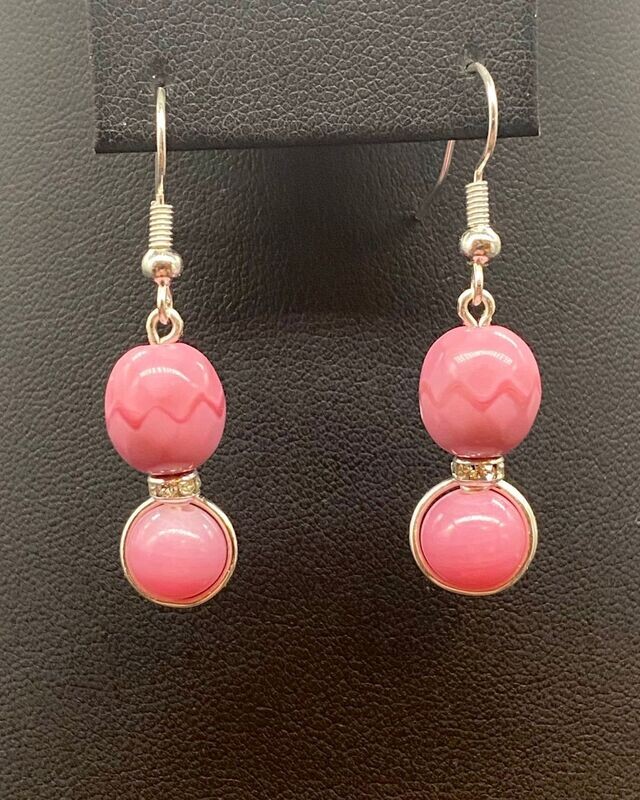 Pink Vintage Double Wrap
Dangle Earrings; Silver