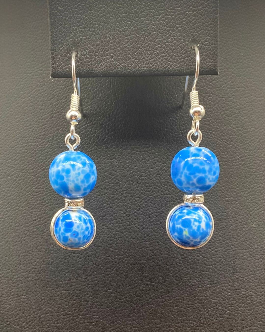 Flo Blue Japanese Vintage Porcelain 
Dangle Earrings; Silver