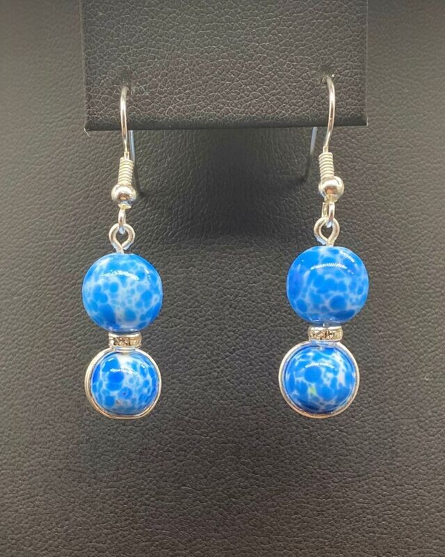 Flo Blue Japanese Vintage Porcelain 
Dangle Earrings; Silver