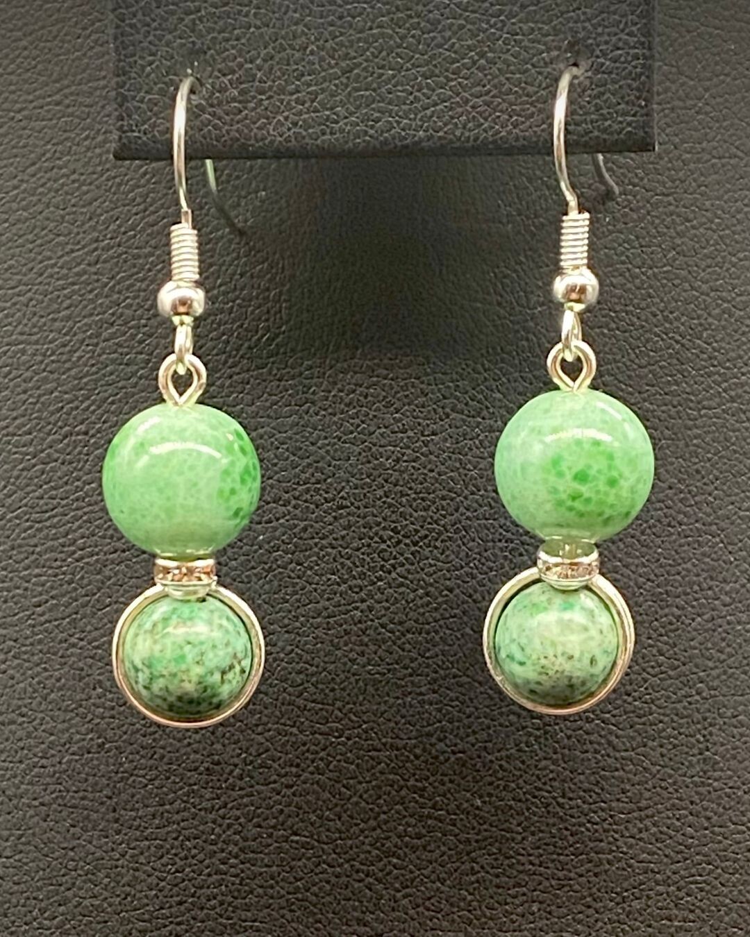 Chrysocolla Impression Jasper, Vintage Green Dangle Earrings Silver