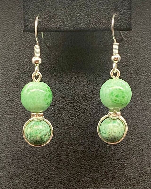 Chrysocolla Impression Jasper, Vintage Green Dangle Earrings Silver
