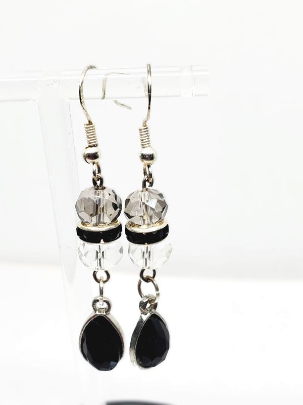 Black and Clear Teardrop Earrings