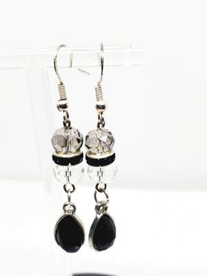 Black and Clear Teardrop Earrings