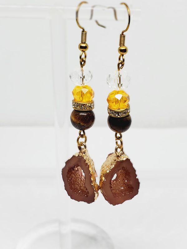 Brown Agate Charm; Tiger&#39;s Eye Earrings