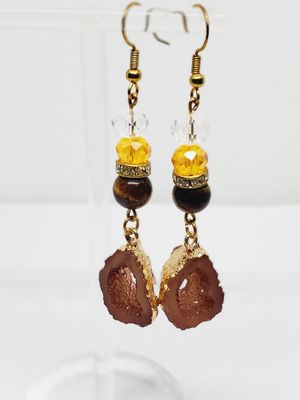 Brown Agate Charm; Tiger's Eye Earrings Brown Agate Charm; Tiger's Eye Earrings