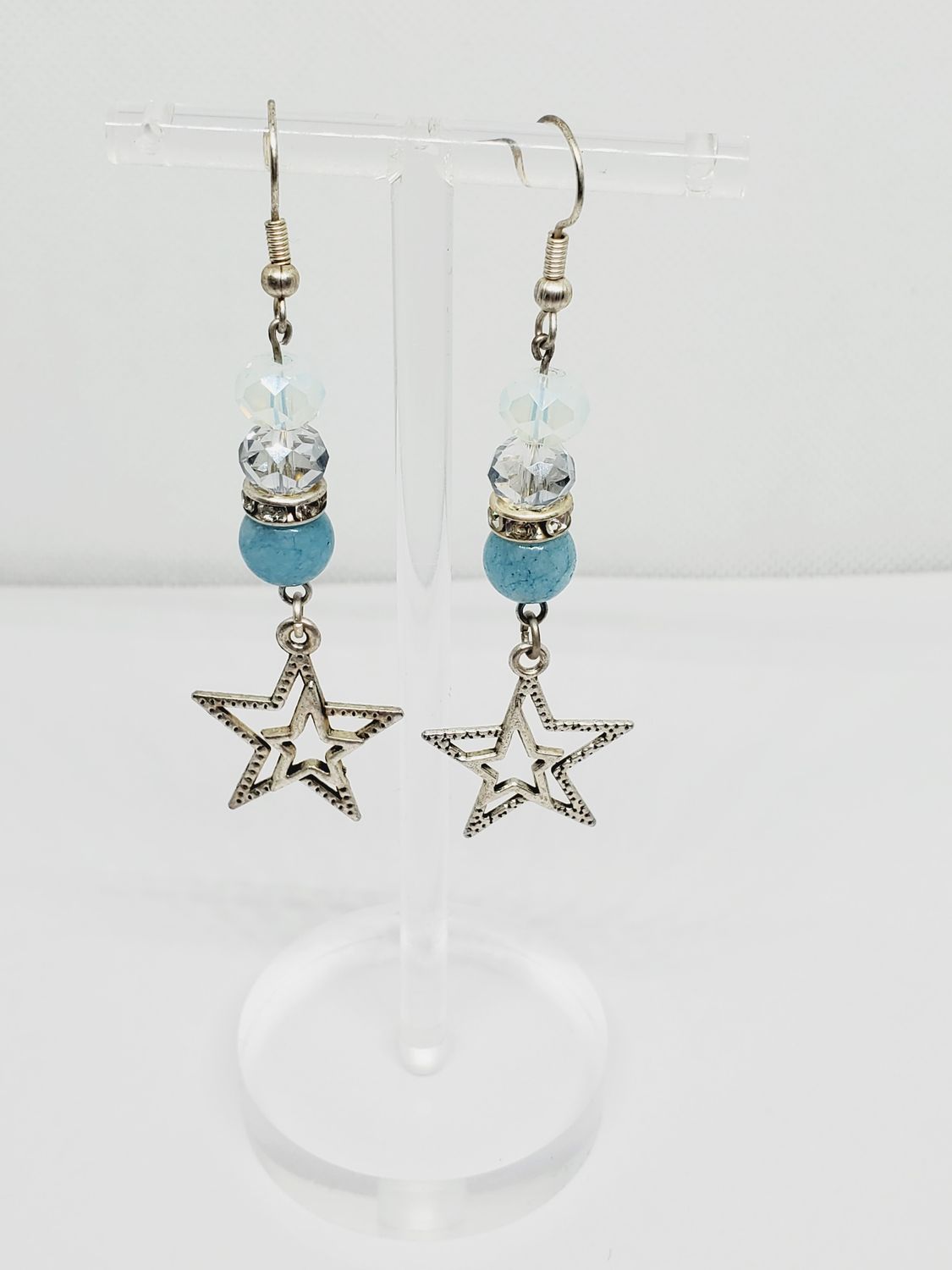 Star Charm; Aquamarine &amp; Silver Earrings