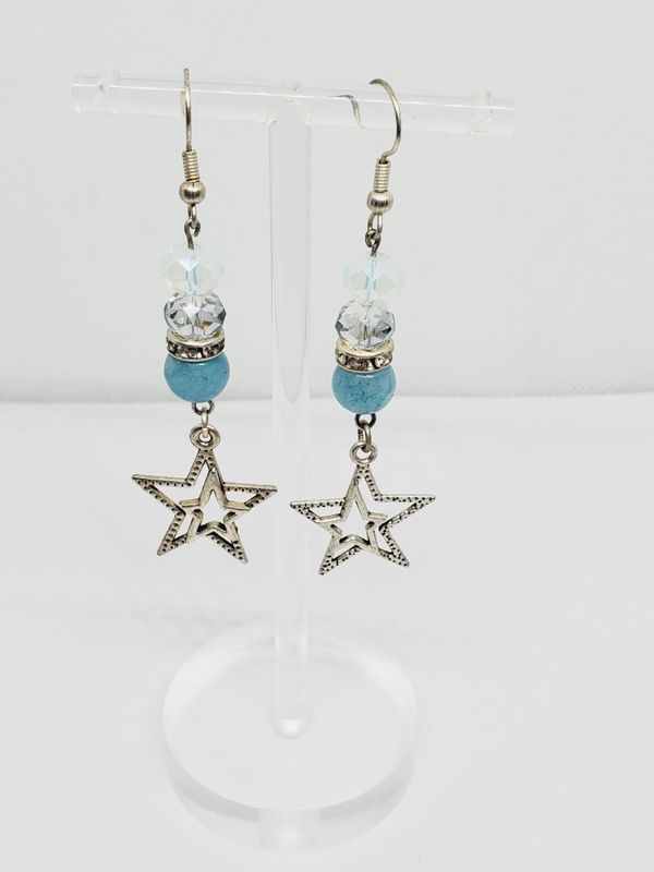 Star Charm; Aquamarine &amp; Silver Earrings