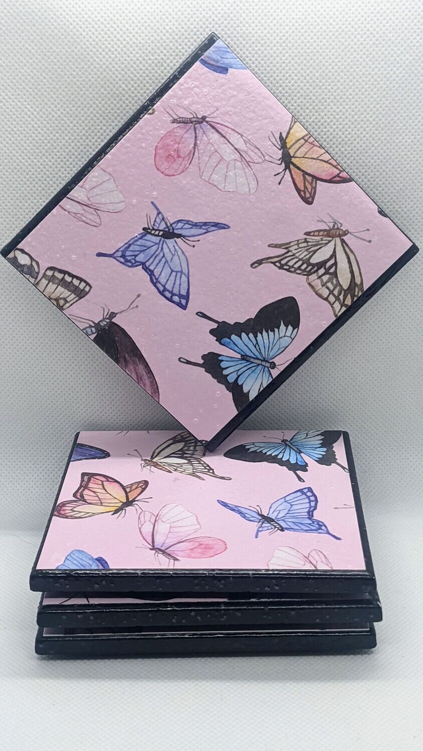Purple Butterfly Ceramic Coasters