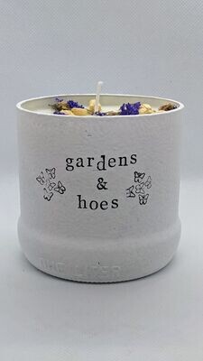 "Gardens & Hoes" sweet maple soy wax candle with dried flowers and cotton wick