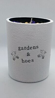 "Gardens & Hoes" lemongrass soy wax candle with dried flowers and cotton wick