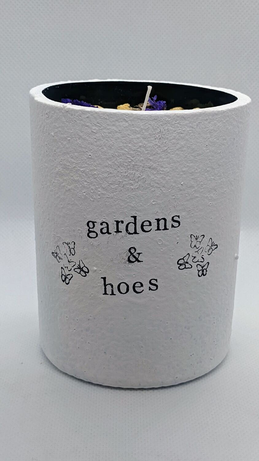 "Gardens & Hoes" clary sage soy wax candle with dried flowers and cotton wick